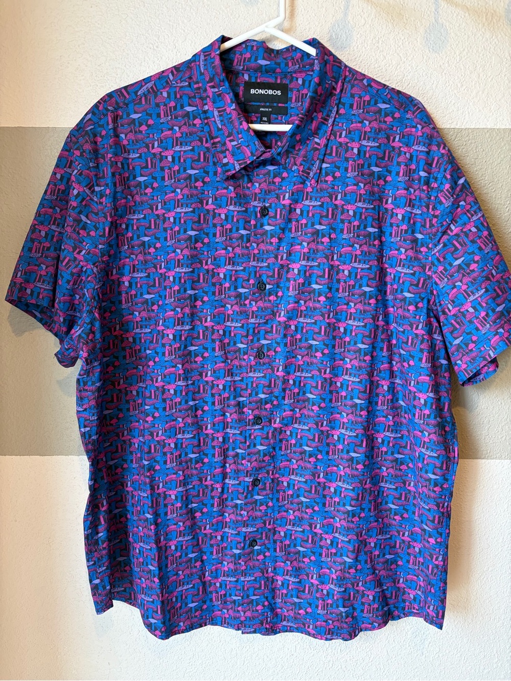 Bonobos Men’s XXL Athletic Fit Mushroom Button Down Shirt Navy Pink Lightweight